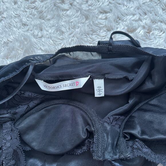 Vtg 90s S Victoria's Secret Vintage Lace and Stain Flutter Teeny Bodysuit Black - Picture 6 of 10